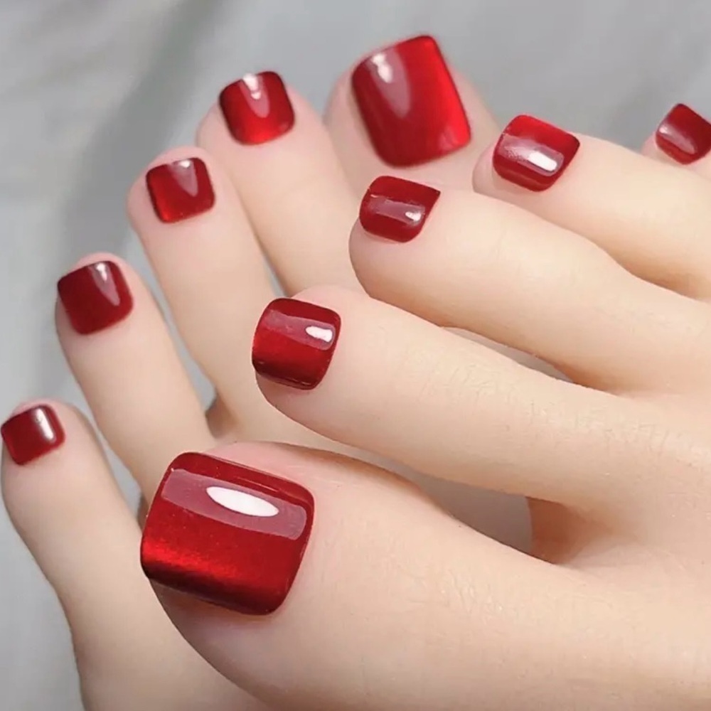 Red Themed Fake Press On Toe Nails NWT - Picture 5 of 11